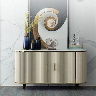 Kd Kohinoor Décor Texturine Modern Faux Marble 2-Door Sideboard Cabinet with Metal Handles Engineered Wood Free Standing Sideboard
