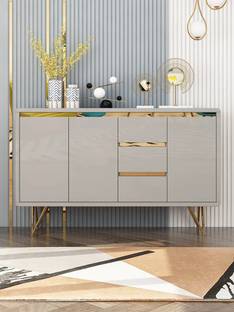 Kd Kohinoor Décor Modern Grey Bedroom Dresser 3-Drawer & 6 Shelves Accent Cabinet in Gold Engineered Wood Free Standing Sideboard