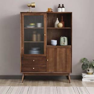 NG Decor Sideboard Cabinet Glass Door with Drawers & Adjustable Shelves Pine Wood Engineered Wood Free Standing Sideboard