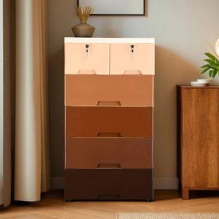 HOMESTIC by Kuber Industries 4 Layer & 2 Locker Chest of Storage Drawers with Wheels | Multicolor Plastic Free Standing Chest of Drawers