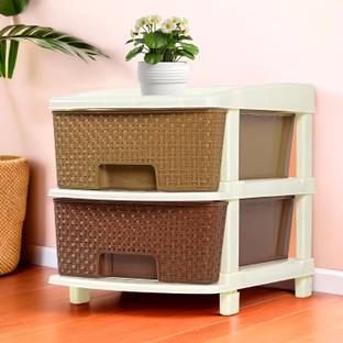 KUBER INDUSTRIES 2-Tier Multipurpose Plastic Drawers Storage Organizer | Brown Plastic Free Standing Chest of Drawers