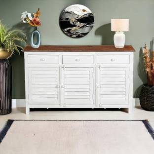 K A F Solid Wood Madrid Sideboard and Cabinet | White Sideboard Cabinet Solid Wood Free Standing Cabinet