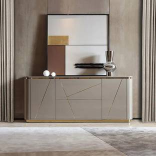 NG Decor Janice Gray Sideboard Buffet with Drawer & Shelves Gold Sideboard Cabinet Engineered Wood Free Standing Sideboard
