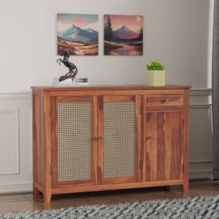 Banshi Premium Wooden Cabinet for Home | Solid Wood Storage Unit with Shelves & Doors Solid Wood Free Standing Cabinet