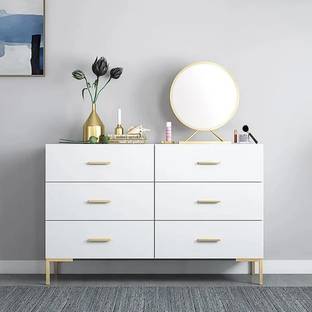 KDINTERIORS 1200mm Modern White Bedroom Dresser 6-Drawer Accent Cabinet in Gold Engineered Wood Free Standing Sideboard