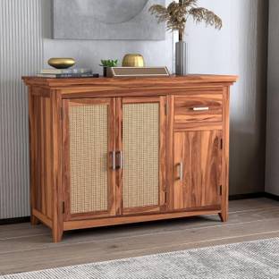 Deshnok Art Sheesham Wood Sideboard with 3 Drawers & 1 Door | Wooden Storage Unit for Home Solid Wood Free Standing Sideboard