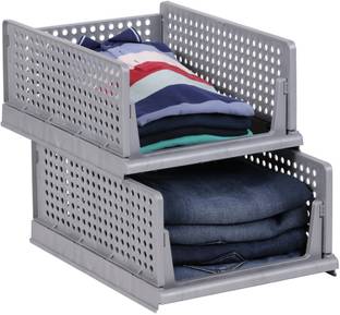 Marmik 2 Layer Foldable Sliding Drawer Organizer Wardrobe Cupboard for Clothes Plastic Free Standing Cabinet