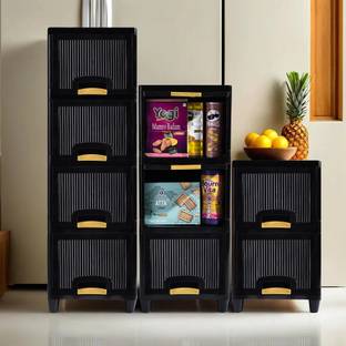 KUBER INDUSTRIES 9 Units Multipurpose ( 4 + 3 + 2 ) Folding Cabinet Storage Organizer | Black Plastic Free Standing Cabinet