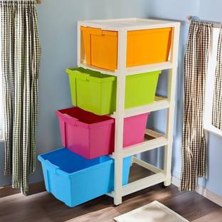 fullstar Multi-Purpose Modular Drawer 4 Tier | Storage Rack for Toys | Drawer for Home | Plastic Free Standing Cabinet
