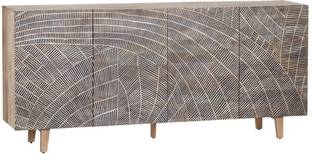 Furniza Hand-Carved 4-Door Sideboard for Living Room Solid Wood Free Standing Sideboard