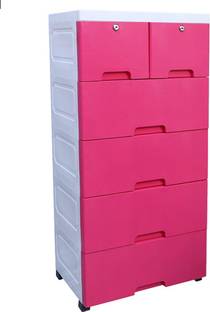 The Tickle Toe Plastic Chest of 6 Drawers Kids Cabinet, 44Lx28.5Wx82H Plastic Free Standing Chest of Drawers