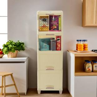 HOMESTIC by Kuber Industries 4 Units Cabinet Storage Organizer | Multipurpose Folding Storage Racks | Ivory Plastic Free Standing Cabinet