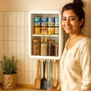 Shiswa 3 Layer Self-Adhesive Storage Wall-Mounted Cabinet for Kitchen, Bathroom - 1Pcs Plastic Wall Mount Cabinet