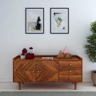 Ganpati Arts Sheesham Solid Wood Storage Cabinet with 3 Drawers & 2 Door For Home Living Room Solid Wood Free Standing Sideboard