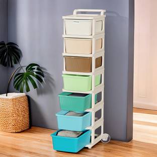 HOMESTIC 7 Layer Plastic Modular Storage Drawer Organizer with Wheels | Multicolor Plastic Free Standing Chest of Drawers