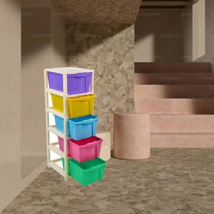 anueshth 5 Compartments Plastic Drawer Storege boxes Plastic Free Standing Chest of Drawers