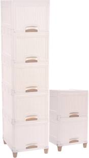 HOMESTIC by Kuber Industries 7 Units Multipurpose ( 5 + 2 ) Folding Cabinet Storage Organizer | White Plastic Free Standing Cabinet