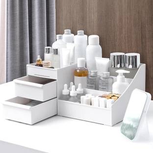 Mataiva Cosmetic Makeup Box Drawer Organizer Dressing Desktop Box, Plastic Cosmetic Organizer, Modern Countertop Storage for Dressing Table Vanity Box