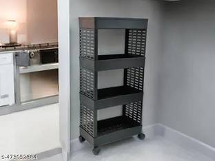 MAXTID 4 Layer Black Tier Rectangle Fruit & Vegetable Basket Plastic Kitchen Trolley Plastic Free Standing Cabinet