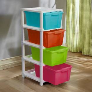 Supreme CHEST DRAWERS WITH MULTI COLOR 4 DRAWERS SET HEAVY WEIGHT BEARING CAPACITY 100 KG KIDS DRAWERS Plastic Free Standing Chest of Drawers