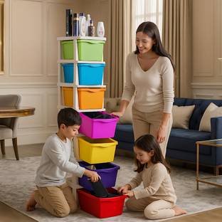PARASNATH Boxo 7 Layer (Multi) Multi-Purpose Modular Drawer Storage System for Home Plastic Free Standing Cabinet