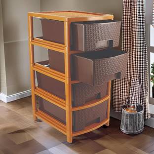 AVAIKSA Multipurpose 4 Layer Drawer System Organizer For Home , Kitchen , Office , Study Room ( Brown ) Plastic Free Standing Chest of Drawers