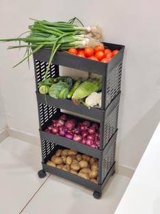 Lingo 4 Layer-Tier Plastic Modular Fruits & Vegetable Potato Trolley Plastic Kitchen Trolley