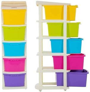 PAYMANA Multi-Tier Organizer with Colorful Bins Plastic Storage Rack for Home & Office Plastic Free Standing Chest of Drawers