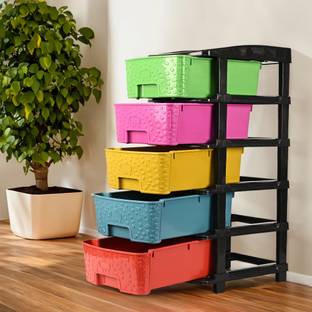 KUBER INDUSTRIES 5-Tier Multipurpose Plastic Drawers Storage Organizer Rack | Multicolor Plastic Free Standing Chest of Drawers