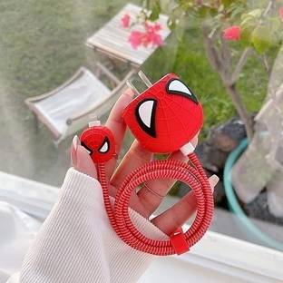 WTG Spider Charger Cover Red for iPhone 11/12/13/14 Pro Max, Cartoon Design Cable Protector