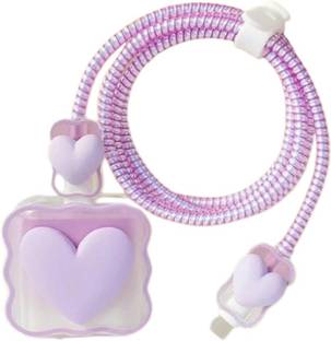 YuniKase Charger Cover for iPhone 18W-20W Charger Adapter,Cute 3D Heart Design,USB Spiral Cable Protector