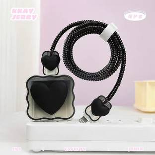 VAPRIF iPhone Charger Cover For 18W/20W Cute Silicon Black Heart|Sprial Cable Protector Cable Protector
