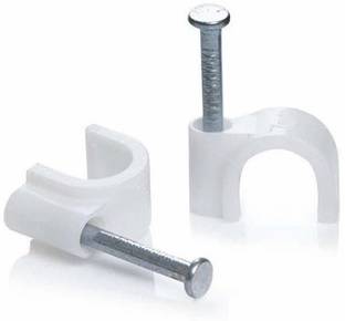 HI-PLASST 5mm(200pcs) Wire Fastener,Circle Cable Clips with Metal Nails,White (5mm) Plastic, Steel Hook & Loop Cable Tie