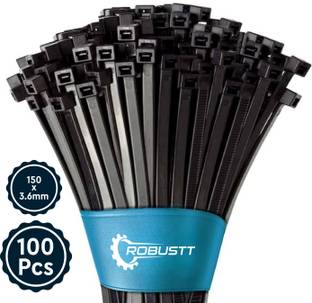 Aromahpure X Robustt Self Locking Cable Lock|150 X 3.6 mm|100 Pieces, Black|Heat Resistant Nylon Hook & Loop Cable Tie