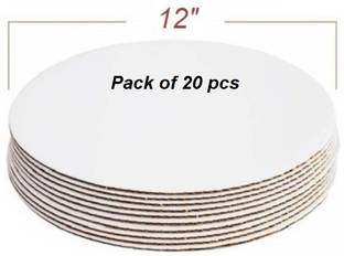 noble foods Round White Cake base/board server 12 inch, Pack of 20pcs Wooden Cake Server