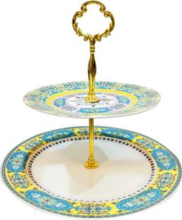 Lemon Tree Ceramic 2-Tier Cupcake Stand Fruit Serveware, Cake Serving Tray Dessert Tower Ceramic Cake Server