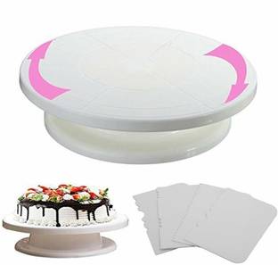 Varda Cake Turntable Revolving Cake Decorating Stand Cake Stand 4pc Cake Side Scrapers Plastic Cake Server