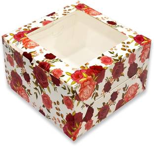 PAPYRUS Window Box For Cake Box 1-2 kg (8X8X5 Inch) | Window Box Transparent | Floral Paper Cake Server