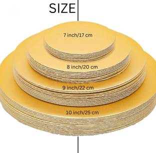 TrendyTrolley 20 Pcs Round Cake Base Board| 7-8-9-10 5 pcs each | Round Gold 20 Pcs COmbo Paper Cake Server