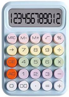 Honch Colorful Mechanical Pushbutton Calculator,12 Digit Large LCD Display Big Round Button Calculator,Easy to Press,for School Office Business Hom Financial  Calculator