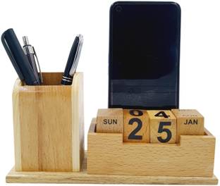 Avni Prints Wooden Desk Calendar with Pen Stand 2025 Table Calendar