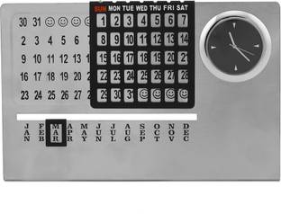 ZAHEPA Perpetual Calendar with Clock & Month Display, Lifetime Stainless Steel Table Calendar