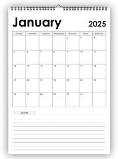 Leonius Minimalist Calendar with Large Writing Space and Note Section (January-December) 2025 Wall Calendar