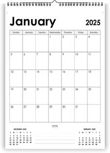 Leonius Minimalist Monthly Wall Calendar with Large Writing Space and Note Section. 2025 Wall Calendar