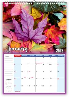 Leonius Beautiful Multicolor Leaf Design with Large Writing Space 2025 Wall Calendar
