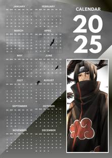 Posternet Anime itachi themed Wall Hanging Calender 2025, 12inch x 18inch Calender Naruto 2025 Wall Calendar