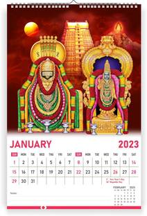 Zoozoartz All Hindu Gods - 12 x 18 inches I 12 Pages Wall Hanging Calendar ( Z12 ) 2023 Wall Calendar