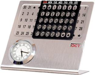 ZAHEPA Permanent Metal Table Calendar with Clock & Month Display (11 X 11 X 5 cm) every time Table Calendar