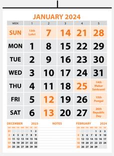Lauret Blanc 2024 Wall Calendar- 14''*20", Home and Office Use 2024 Wall Calendar