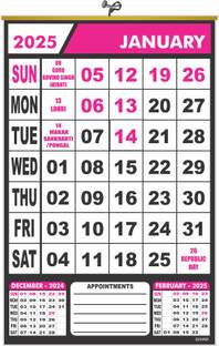 ESCAPER Large Size 2025 Calendar – Clear Print, Hanging Feature, Indian Holidays Listed 2025 Wall Calendar